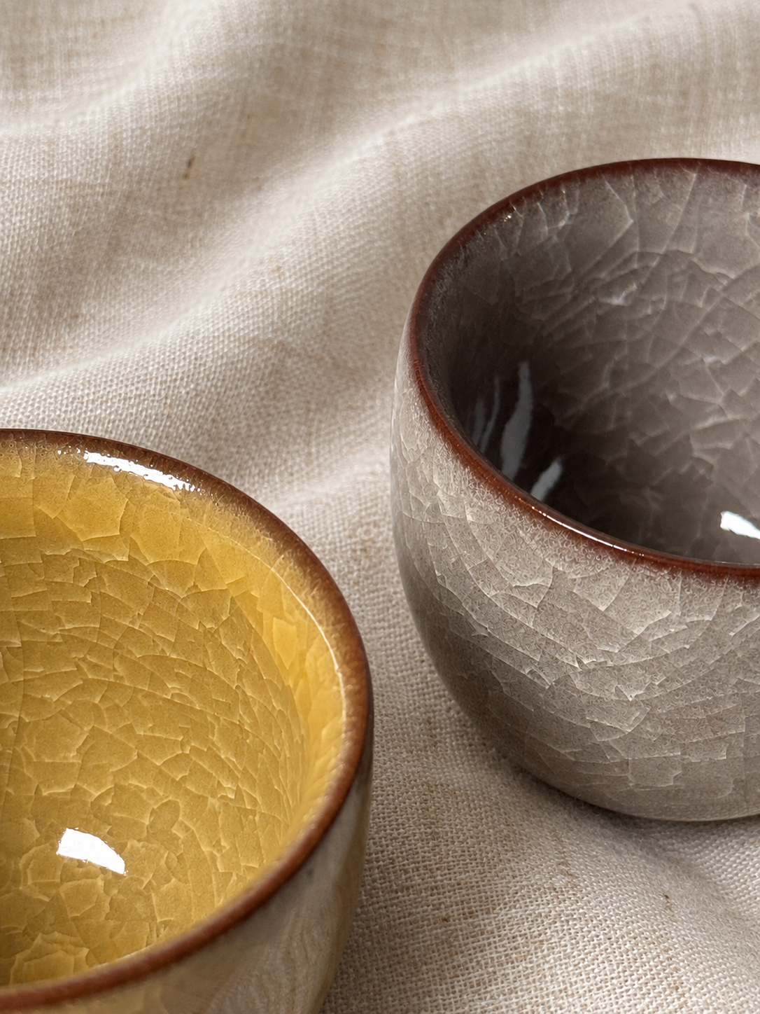 Sunlit Yellow&Dusty Amber Crackle Glaze Cup Set