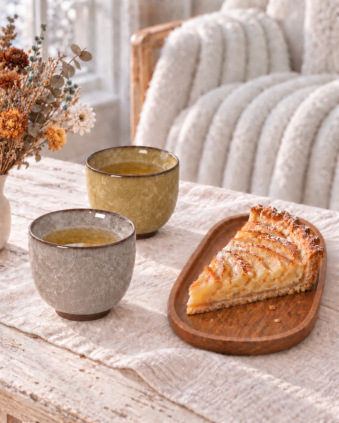 Sunlit Yellow&Dusty Amber Crackle Glaze Cup Set