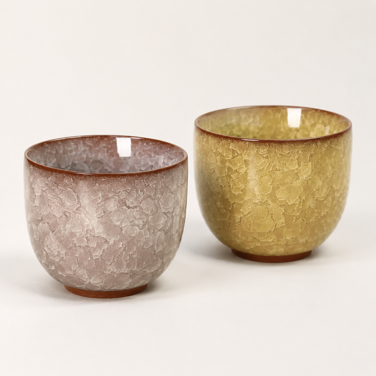 Sunlit Yellow&Dusty Amber Crackle Glaze Cup Set