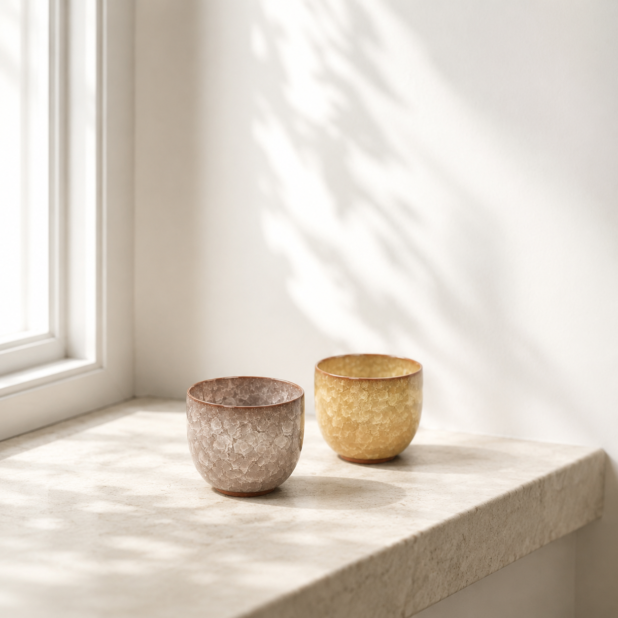 Sunlit Yellow&Dusty Amber Crackle Glaze Cup Set
