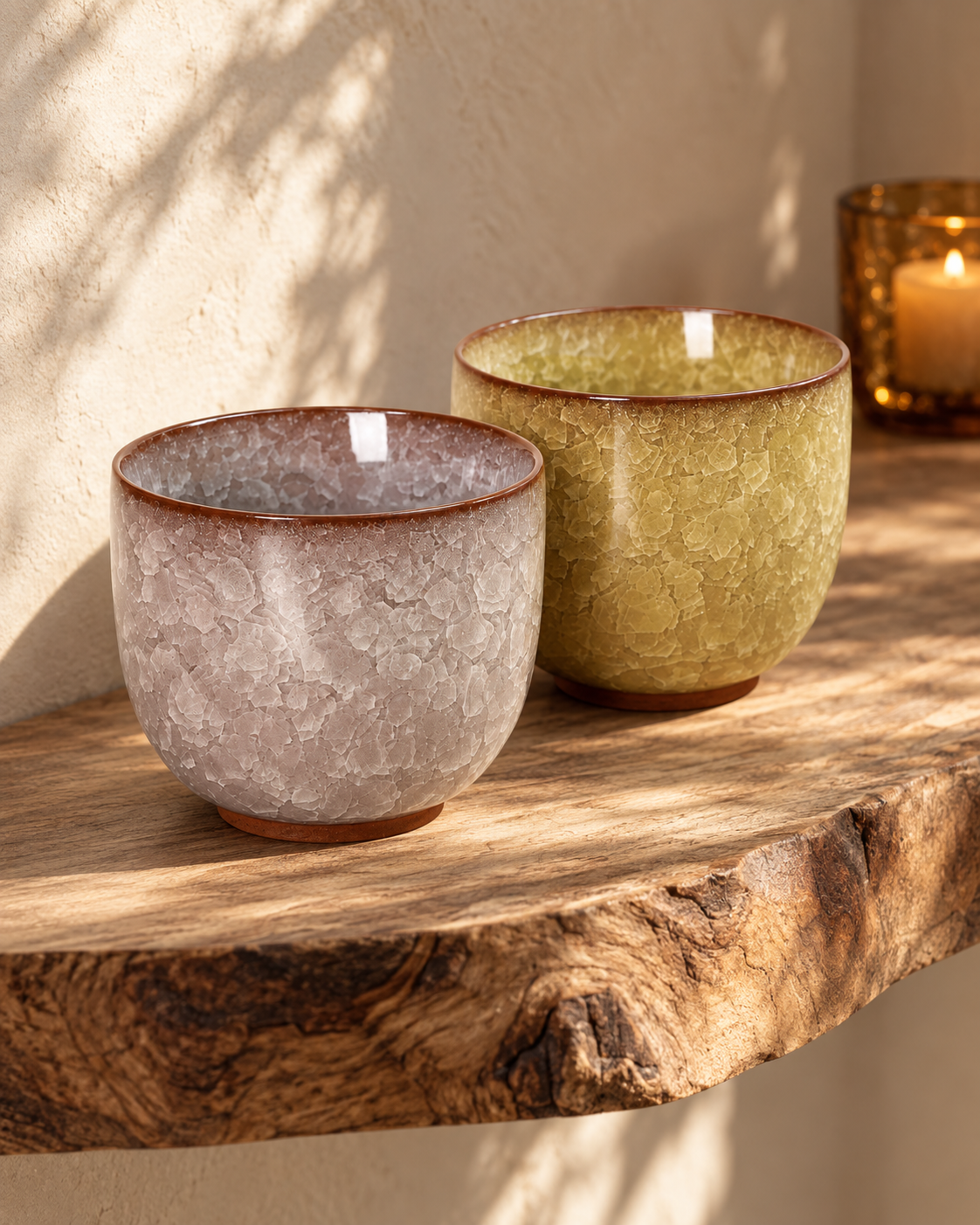 Sunlit Yellow&Dusty Amber Crackle Glaze Cup Set